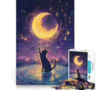 Jigsaws for Adults1000 Pieces Cat Reaching for The Moon Flawless Fit Art Mental Skill Game Rest Time Play Birthday Art Play (50x75cm)