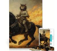 Jigsaws for Adults1000 Pieces Cat Riding A War Horse Flawless Fit Art Mental Skill Game Rest Time Play Birthday Art Play (38x52cm)