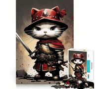 Jigsaws for Adults1000 Pieces Cat Samurai Japan Flawless Fit Art Mental Skill Game Rest Time Play Birthday Art Play (38x52cm)