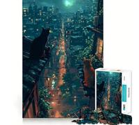 Jigsaws for Adults1000 Pieces Cats on Rooftop, Night City Flawless Fit Art Mental Skill Game Rest Time Play Birthday Art Play (38x52cm)