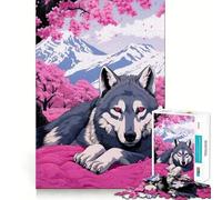 Jigsaws for Adults1000 Pieces Cherry Blossom Wolf Animal Flawless Fit Art Mental Skill Game Rest Time Play Birthday Art Play (38x26cm)