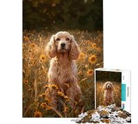 Jigsaws for Adults1000 Pieces Cocker Spaniel in Sunflower Field Help The Brain Exercise Learning Educational Brain Teaser Game for Age 14+ Game (50x75cm)