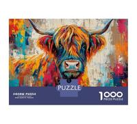 Jigsaws for Adults1000 Pieces Colorful Highland Cow Painting Jigsaws for Adults Hands-on Game Difficult Challenge Help The Brain Exercise 70x50cm/1000pcs
