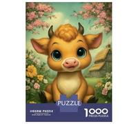 Jigsaws for Adults1000 Pieces Cute Cartoon Calf in Floral Meadow Jigsaw for Adults Brain Teaser Game Staycation Kill Time for Birthday, Chrismas 52x38cm/1000pcs
