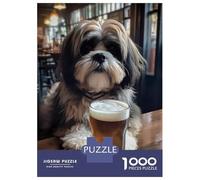 Jigsaws for Adults1000 Pieces Cute Dog Drinking Beer Adult Jigsaw Puzzle Brain Teaser Game Enhance Memory Stress Reduction Gifts 52x38cm/1000pcs