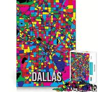 Jigsaws for Adults1000 Pieces Dallas Pop Art City Map Smooth Cut Art Creative Brain Game Leisure Time Fun Christmas Calm Gift (38x26cm)