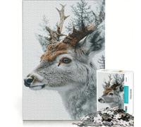 Jigsaws for Adults1000 Pieces Deer And Forest Double Exposure Portrait, Toy Wall Decor, Challenging To Complete, Deal As Gifts for The Whole Family 50x75cm