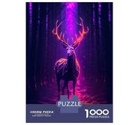 Jigsaws for Adults1000 Pieces Deer Magenta Neon Adult Jigsaw Puzzle Brain Teaser Game Enhance Memory Stress Reduction Gifts 52x38cm/1000pcs