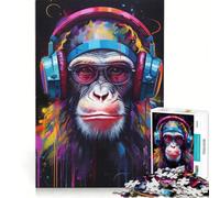 Jigsaws for Adults1000 Pieces DJ Monkey with Headphones Toy Wall Decor Challenging To Complete Deal As Gifts for The Whole Family 38x26cm
