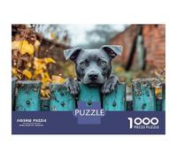 Jigsaws for Adults1000 Pieces Dog Peering over A Blue Fence Jigsaws for Adults Hands-on Game Difficult Challenge Help The Brain Exercise 38x26cm/1000pcs