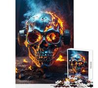 Jigsaws for Adults1000 Pieces Dynamic Flames Skull Educational Toy Gift For Birthdays Hands-on Game Artists Collection, Fine Art Size 38x26cm