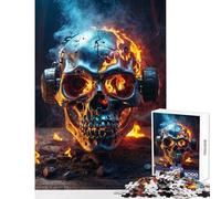 Jigsaws for Adults1000 Pieces Dynamic Flames Skull Educational Toy Gift For Birthdays Hands-on Game Artists Collection, Fine Art Size 50x75cm