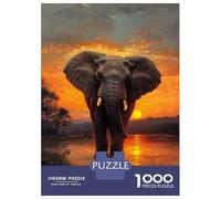 Jigsaws for Adults1000 Pieces Elephant Sunset Poster, Picture, Metal Print, Paint by Tesiga Jigsaws for Adults Hands-on Game Difficult Challenge Help The Brain Exercise 70x50cm/1000pcs