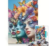 Jigsaws for Adults1000 Pieces Faces with Flowers And Butterflies Beautiful, Educational Game, For Family Fun, Deal As Gifts for The Whole Family 38x26cm