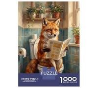 Jigsaws for Adults1000 Pieces Fox Reading Newspaper on Toilet Jigsaws for Adults Hands-on Game Difficult Challenge Help The Brain Exercise 38x26cm/1000pcs