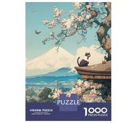 Jigsaws for Adults1000 Pieces Fuji Mount Cat Japanese Jigsaw for Adults Brain Teaser Game Staycation Kill Time for Birthday, Chrismas 38x26cm/1000pcs
