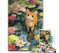 Jigsaws for Adults1000 Pieces Ginger Cat in Lily Pond Educational Family Game Family Activities Art Work Gift (50x75cm)