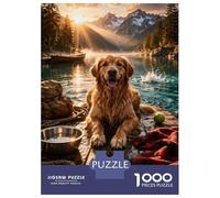 Jigsaws for Adults1000 Pieces Golden Retriever by A Mountain Lake Jigsaws for Adults Hands-on Game Difficult Challenge Help The Brain Exercise 38x26cm/1000pcs