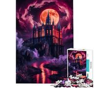 Jigsaws for Adults1000 Pieces Gothic Castle Under Blood Moon Practical Game Brain Intelligence Challenge Addictive Toys Birthday Gifts Presents for Women (Size 38x26cm)