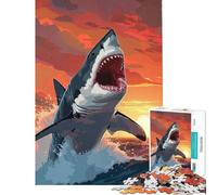 Jigsaws for Adults1000 Pieces Great White Shark Sunset Help The Brain Exercise Learning Educational Brain Teaser Game for Age 14+ Game (38x26cm)