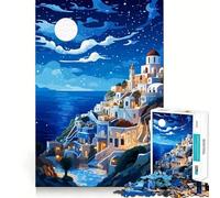 Jigsaws for Adults1000 Pieces Greece Santorini Night Art Smooth Cut Art Creative Brain Game Leisure Time Fun Christmas Calm Gift (50x75cm)