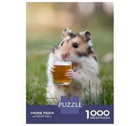 Jigsaws for Adults1000 Pieces Hamster Sipping A Beer Jigsaws for Adults Hands-on Game Difficult Challenge Help The Brain Exercise 52x38cm/1000pcs