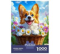 Jigsaws for Adults1000 Pieces Happy Corgi in Flower Basket Jigsaw for Adults Brain Teaser Game Staycation Kill Time for Birthday, Chrismas 38x26cm/1000pcs