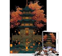 Jigsaws for Adults1000 Pieces Japanese Pagoda with Lanterns on Water Educational Games Suitable for Couples Toy Wall Decor Help The Brain Exercise (38X26CM)