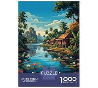 Jigsaws for Adults1000 Pieces Kratie Lake, Cambodia, Tropical Landscape Jigsaws for Adults Hands-on Game Difficult Challenge Help The Brain Exercise 38x26cm/1000pcs