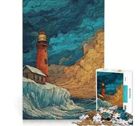 Jigsaws for Adults1000 Pieces Lighthouse on A Cliff with Stormy Sky Toy Wall Decor Challenging To Complete Deal As Gifts for The Whole Family 38x52cm