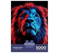 Jigsaws for Adults1000 Pieces Lion Portrait in Red And Blue Jigsaws for Adults Hands-on Game Difficult Challenge Help The Brain Exercise 38x26cm/1000pcs