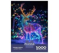 Jigsaws for Adults1000 Pieces Luminous Neon Reindeer Jigsaws for Adults Hands-on Game Difficult Challenge Help The Brain Exercise 70x50cm/1000pcs