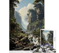 Jigsaws for Adults1000 Pieces Misty Falls Oil Canvas Educational Toy Great Gift Family Games with Matching Poster And Trivia Sheet Size 38x26cm