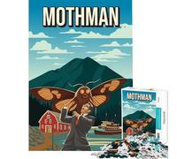 Jigsaws for Adults1000 Pieces Mothman Cryptid Attack Travel Poster Art Practical Game Brain Intelligence Challenge Addictive Toys Birthday Gifts Presents for Women (Size 75x50cm)