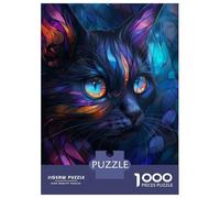 Jigsaws for Adults1000 Pieces Mystical Stained Glass Cat Jigsaw for Adults Brain Teaser Game Staycation Kill Time for Birthday, Chrismas 52x38cm/1000pcs