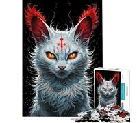 Jigsaws for Adults1000 Pieces Mystical White Cat with Red Mark Help The Brain Exercise Learning Educational Brain Teaser Game for Age 14+ Game (38x52cm)