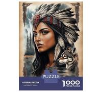 Jigsaws for Adults1000 Pieces Native American Woman with Wolf Jigsaw for Adults Brain Teaser Game Staycation Kill Time for Birthday, Chrismas 52x38cm/1000pcs