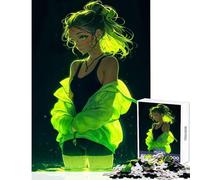 Jigsaws for Adults1000 Pieces Neon Green Glow Anime Girl Educational Toy Great Gift for Games for Educational Game Train Your Brain And Hands Size 38x26cm