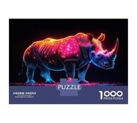Jigsaws for Adults1000 Pieces Neon Rhino on Black Background Jigsaws for Adults Hands-on Game Difficult Challenge Help The Brain Exercise 52x38cm/1000pcs