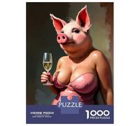 Jigsaws for Adults1000 Pieces Pretty Pig in Pink Dress Jigsaws for Adults Hands-on Game Difficult Challenge Help The Brain Exercise 70x50cm/1000pcs