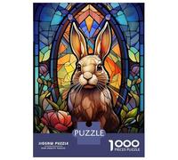 Jigsaws for Adults1000 Pieces Rabbit Bunny Stained Glass Jigsaw for Adults Brain Teaser Game Staycation Kill Time for Birthday, Chrismas 52x38cm/1000pcs