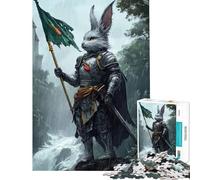 Jigsaws for Adults1000 Pieces Rabbit Knight with Flag in Rain Fun at Home Activities, Pattern Assembly Hands-on Game for And 14 Years And over (38X26CM)