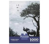 Jigsaws for Adults1000 Pieces Rhino Silhouette Jigsaws for Adults Hands-on Game Difficult Challenge Help The Brain Exercise 38x26cm/1000pcs