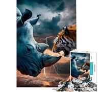 Jigsaws for Adults1000 Pieces Rhino Vs Tiger, Animals Art Help The Brain Exercise Learning Educational Brain Teaser Game for Age 14+ Game (50x75cm)
