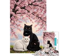 Jigsaws for Adults1000 Pieces Romantic Cats Under Sakura Tree Puzzle for Adults Anti-Stress Toys Difficult Challenge Deal As Gifts for The Whole Family (Size 50x75cm)