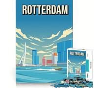 Jigsaws for Adults1000 Pieces Rotterdam Skyline Dutch Travel Poster Smooth Cut Art Creative Brain Game Leisure Time Fun Christmas Calm Gift (38x52cm)