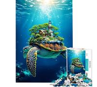 Jigsaws for Adults1000 Pieces Sea Turtle Carrying A Island on Its Shell Underwater World Difficult And Challenge Learning Educational Practical Game for 14+ Puzzle Game Offered (50x75cm)