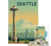 Jigsaws for Adults1000 Pieces Seattle Travel Vintage Poster with Space Needle Jigsaw 1000 Piece Educational Toy Precision Cutting Challenging Family Fun Game (38x26cm)