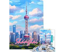 Jigsaws for Adults1000 Pieces Shanghai Skyline Help The Brain Exercise Learning Educational Brain Teaser Game for Age 14+ Game (38x52cm)