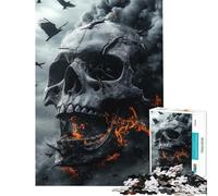 Jigsaws for Adults1000 Pieces Skull, Fire, And Ravens Halloween Help The Brain Exercise Learning Educational Brain Teaser Game for Age 14+ Game (38x26cm)